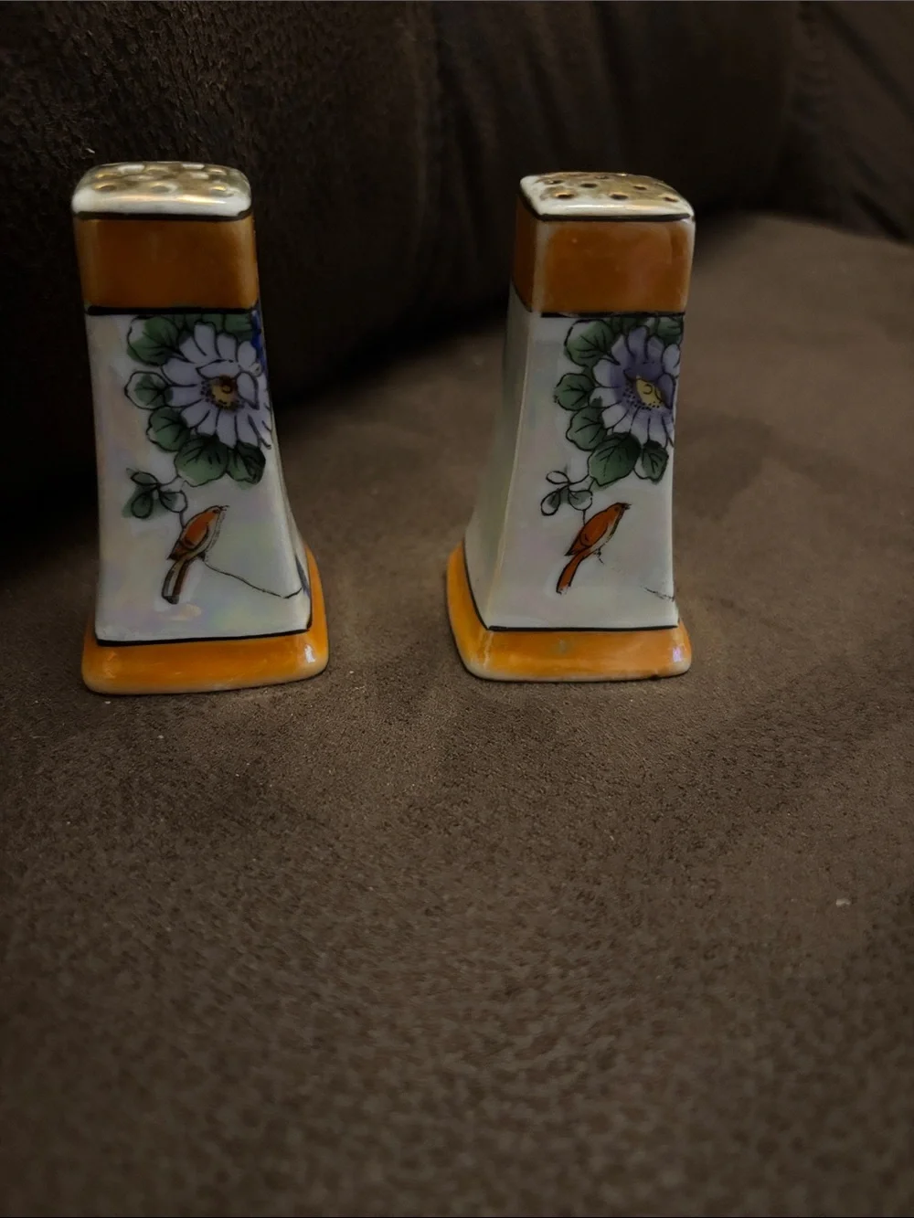 Hand-Painted Floral & Bird Ceramic Salt and Pepper Shakers - Made in Japan